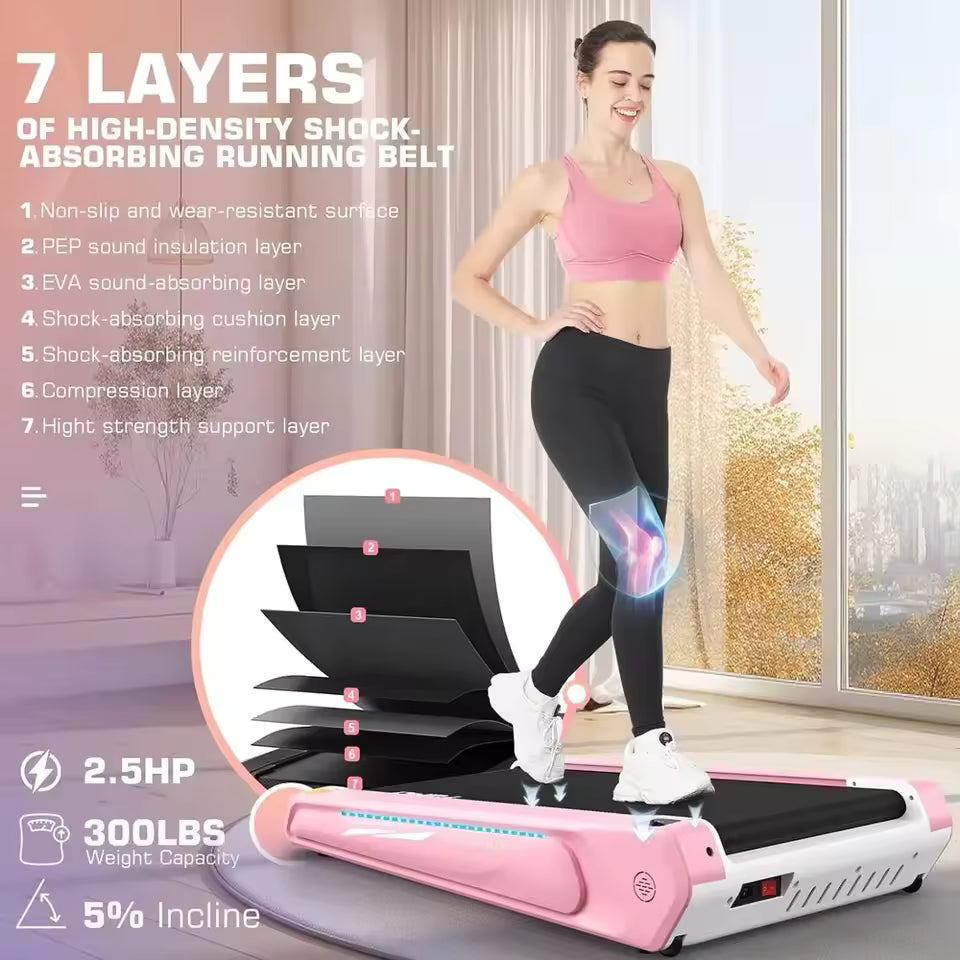 Compact 2.5 HP Walking Pad with 5% Incline, Under Desk & Home Office, 300 lbs Capacity, Easy Assembly, Unique Lighting