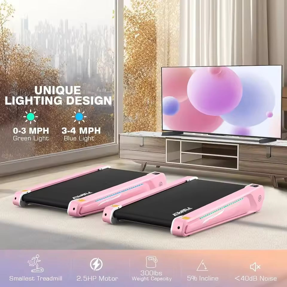 Compact 2.5 HP Walking Pad with 5% Incline, Under Desk & Home Office, 300 lbs Capacity, Easy Assembly, Unique Lighting